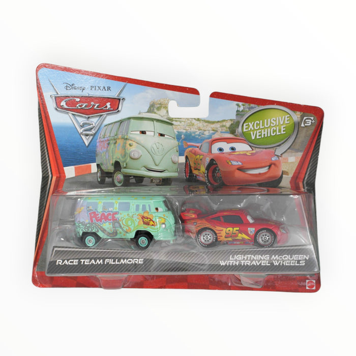 Disney Pixar Cars Lightning McQueen with Travel Wheels / Race Team Fillmore - Mainline: 2-Packs