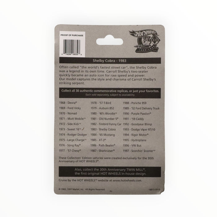 Hot Wheels Shelby Cobra - 30th Anniversary (1998)