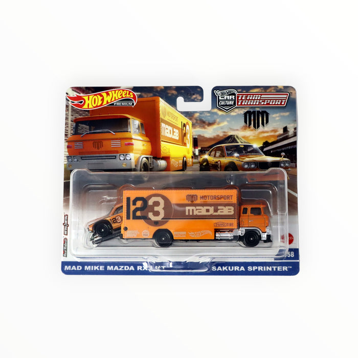 Hot Wheels Mad Mike Mazda RX3 GT / Sakura Sprinter - Car Culture: Team Transport (2023) #58