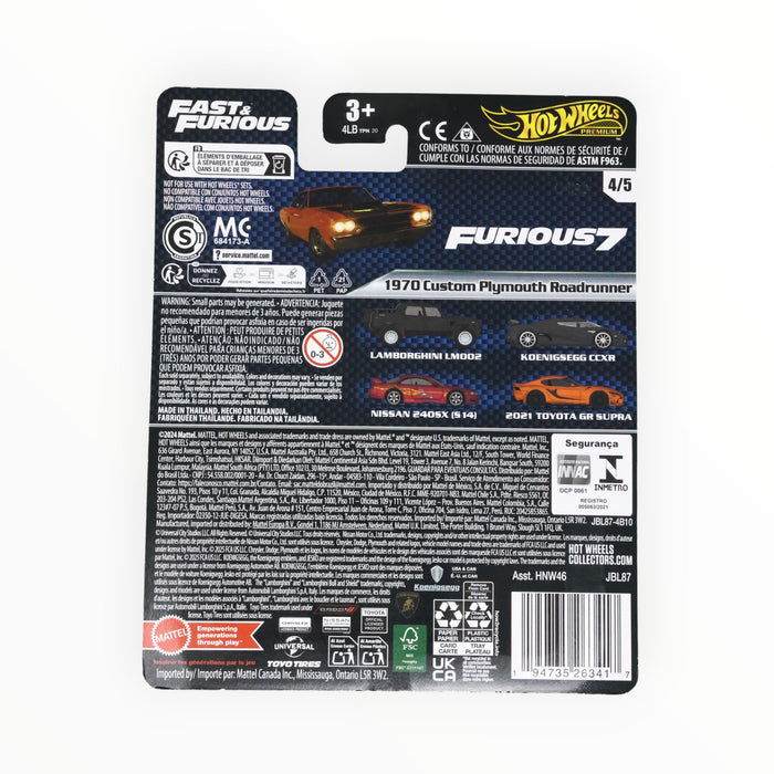 Hot Wheels 1970 Custom Plymouth Roadrunner (Furious 7) Fast & Furious Premium (2025) 4/5