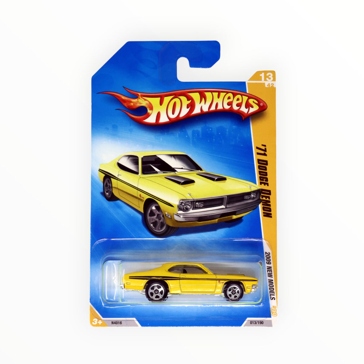 Hot Wheels 2009 #13 '71 Dodge Demon Jaune - Variante Chromée, édition New Models, Neuve