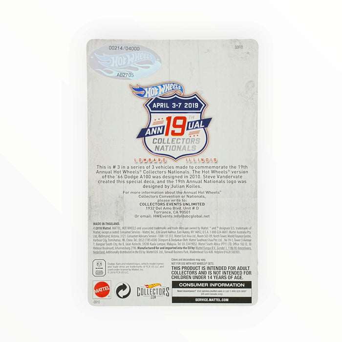 Hot Wheels '66 Dodge A100 - Collectors Nationals (2019) Low Number # 214/4000